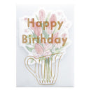 Greeting Card (Mini/Die-Cut/With Tracing Paper Envelope/For Birthday/Bouquet/Tulipe/"Happy Birthday"/7.3x10.3cm/El Commun/SMCol(s): Pink,Green)
