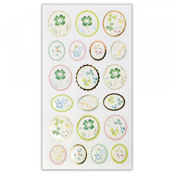 Stickers (Embossed/Clovers/Oval/L/Sheet Size: H16.5xW9cm/SMCol(s): Green,Gold)