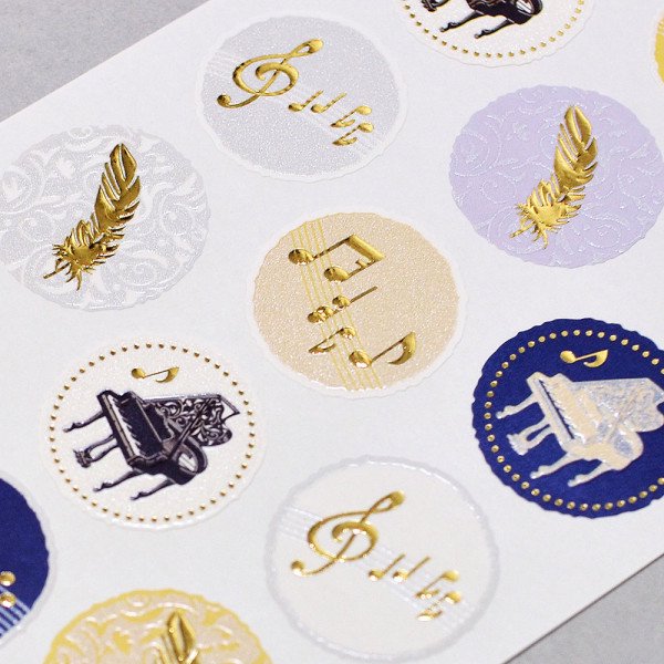 Stickers (Embossed/Piano/Round/L/Sheet Size: H16.5xW9cm/SMCol(s): Navy,Gold,White)