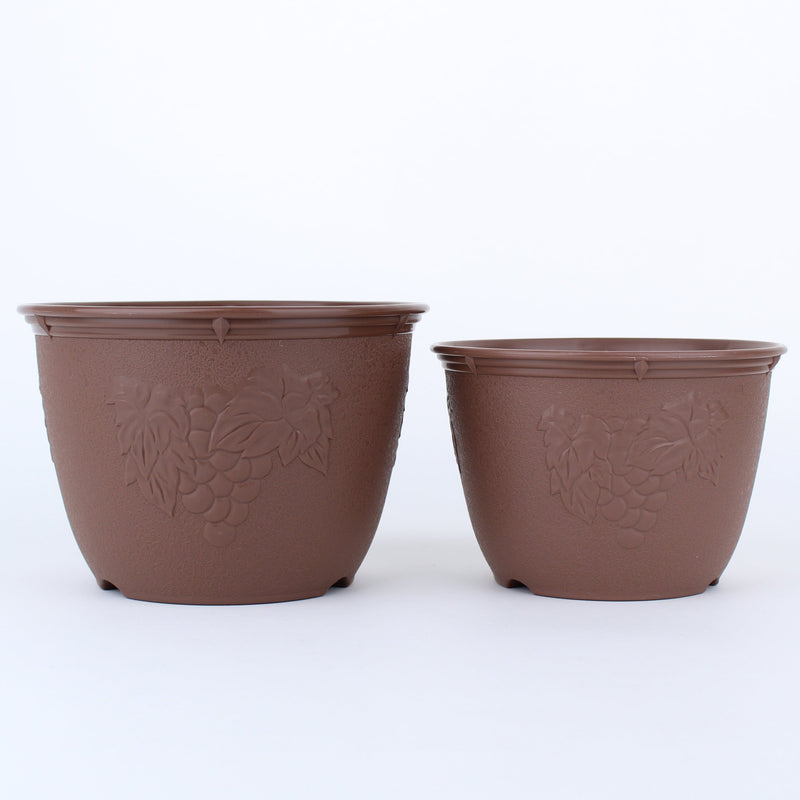 Brown Flower Pot with Patterned Surface