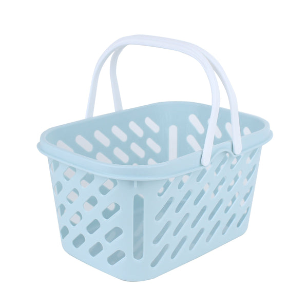 Light Blue Plastic Storage Basket with Handle