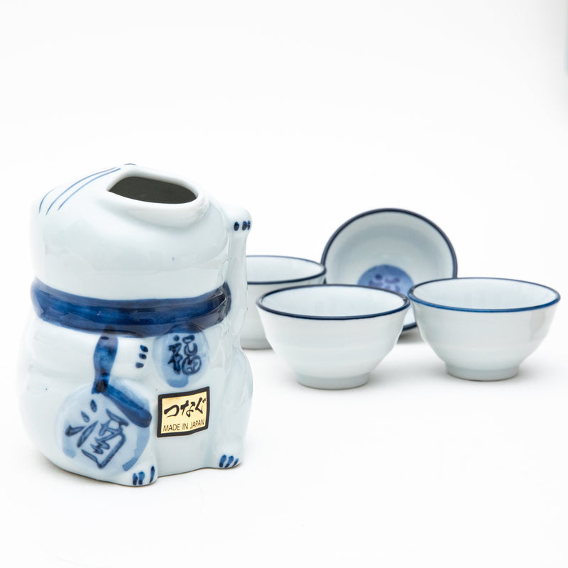 5pcs Cat-Shaped Bottle For Gift In Box Ceramic Tokkuri Sake Bottle & Cups