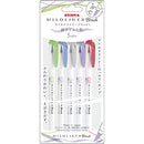 Zebra Mildliner Water Based 0.5-0.7mm Green, Dark Blue, Grey, Violet, Red Brush Pen Set