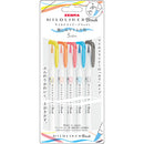 Zebra Mildliner Water Based 0.5-0.7mm Lemon Yellow, Apricot, Coral Pink, Cyan, Dark Grey Brush Pen Set