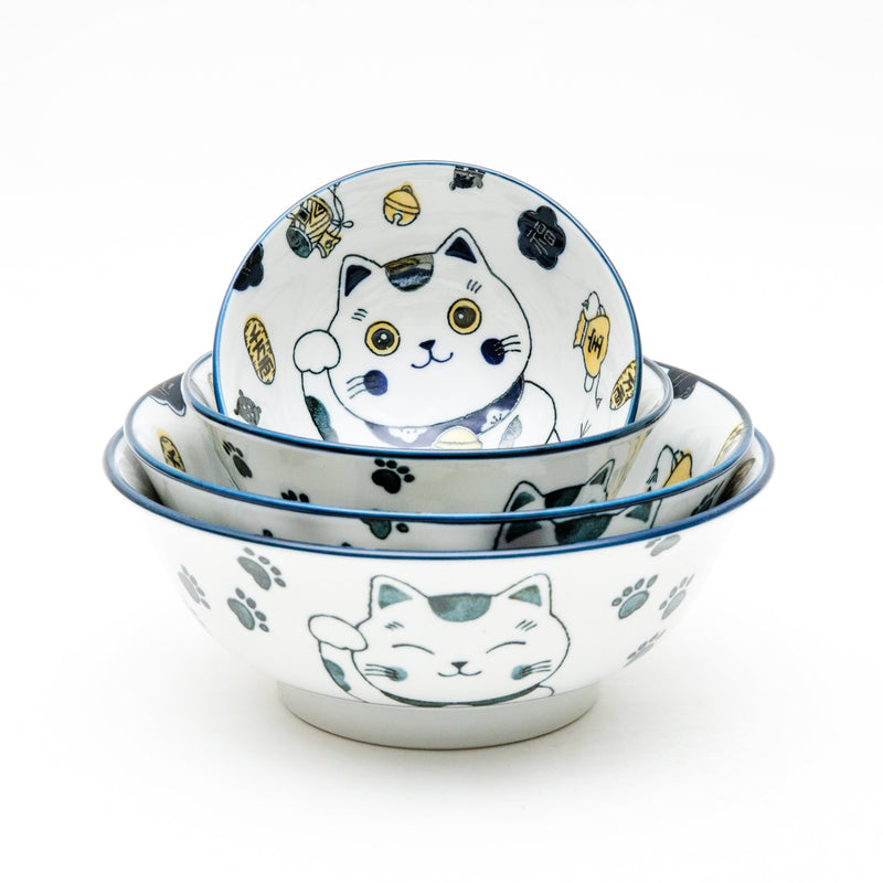 Bowl (Porcelain/Microwave & Dishwasher Safe/Beckoning Cat/S/7cm/dia.15cm/SMCol(s): Navy)
