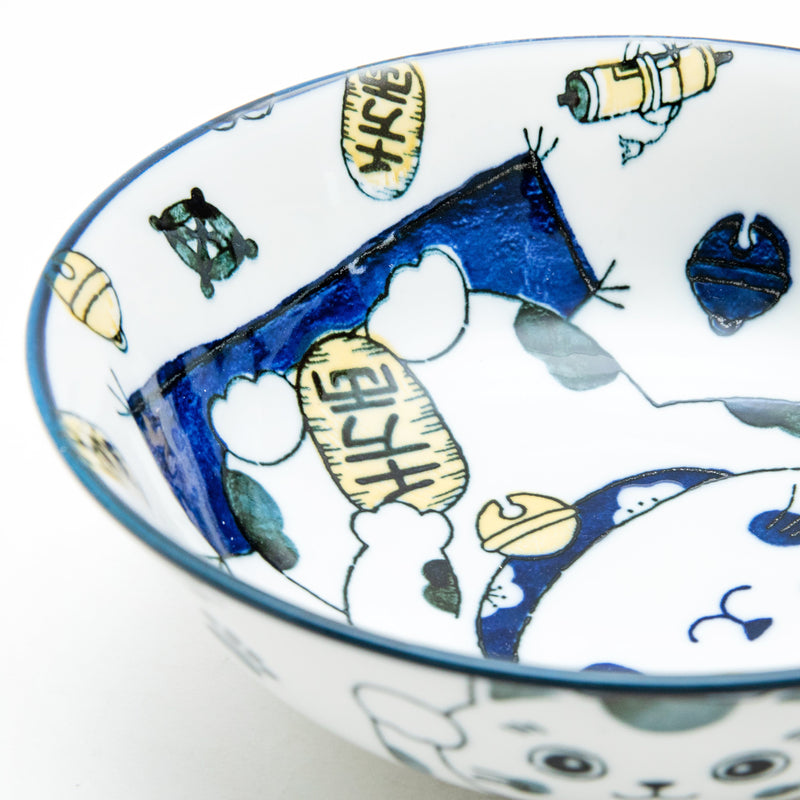 Ramen Bowl (Ceramic/Lucky Cat/7.5cm/dia.19.5cm/SMCol(s): Navy)