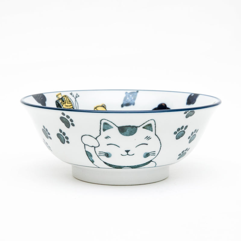 Ramen Bowl (Porcelain/Microwave & Dishwasher Safe/Beckoning Cat/L/8cm/dia.20.8cm/SMCol(s): Navy)