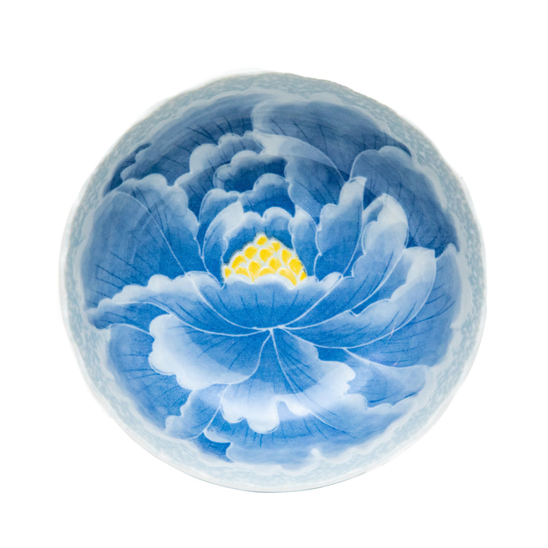 Bowl (Pottery/Microwave & Dishwasher Safe/Momoyama Peony/5cm/dia.14cm/SMCol(s): Blue)
