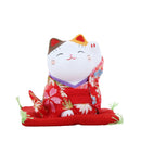 Yakushigama Ceramic Lucky Cat in Kimono Left Paw Raised