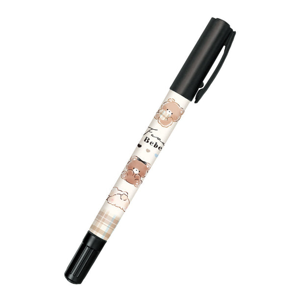 Marker Pen (Permanent Ink/Double-Ended: Thin, Extra Thin/Fuwafuwa Bebe/Black/Kamio Japan/SMCol(s): Black,Beige)