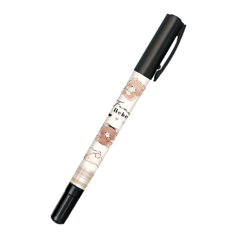 Marker Pen (Permanent Ink/Double-Ended: Thin, Extra Thin/Fuwafuwa Bebe/Black/Kamio Japan/SMCol(s): Black,Beige)