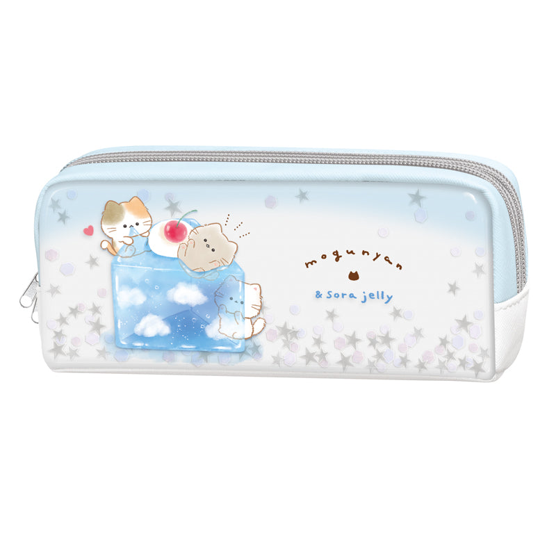 Pencil Case (Dual Zipper/With Liquid Glitter/Mogunyan Cat/Sky Jelly/5x18.5x7.5cm/Kamio Japan/SMCol(s): Blue)