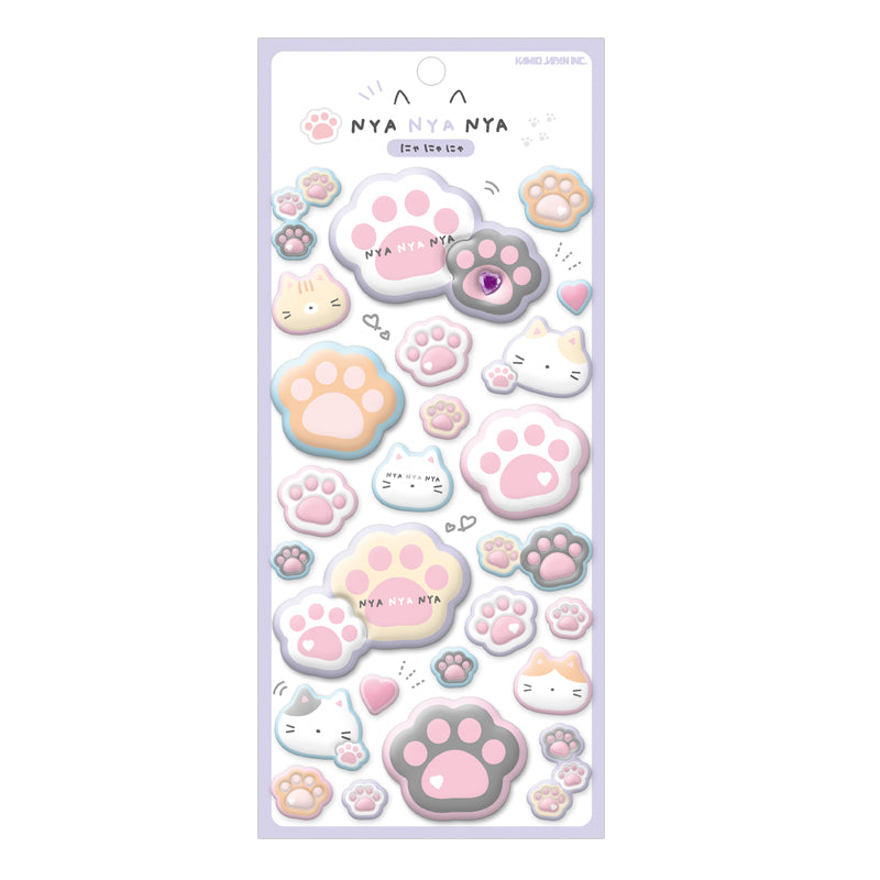 Stickers (Super Squishy/With Rhinestone/Cat Paws/Sheet Size: H22xW10cm/Kamio Japan/SMCol(s): White,Pink,Beige,Grey)