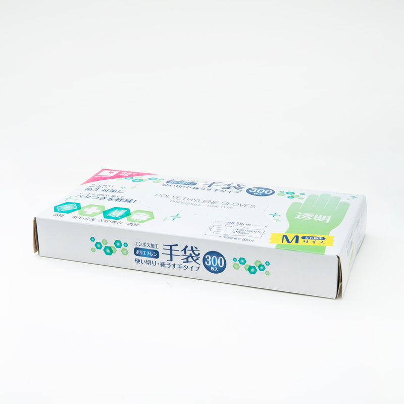 Disposable Gloves (PE/M/Length: 28cm, Palm Circumference: 28cm, Finger Length: 8cm/300pcs/SMCol(s): Clear)
