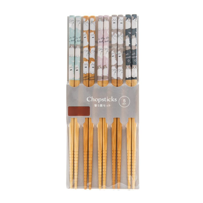 Chopsticks (Bamboo/Cat/22.5cm (5 Pairs/Paires)/SMCol(s): Green,Beige,Pink,Light Grey,Dark Grey)