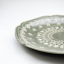 Japanese Porcealin Lace Scalloped Edge Plate (24x23.5x3cm) Moss Green
