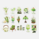 Sticker Flakes (15 Designs/Washi Paper/Embossed/Package Size: H10xW9cm/45pcs/BGM/CafŽ Ë La Mode/SMCol(s): Green)