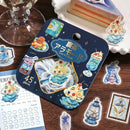 Sticker Flakes (15 Designs/Washi Paper/Embossed/Package Size: H10xW9cm/45pcs/BGM/CafŽ Ë La Mode/SMCol(s): Blue)
