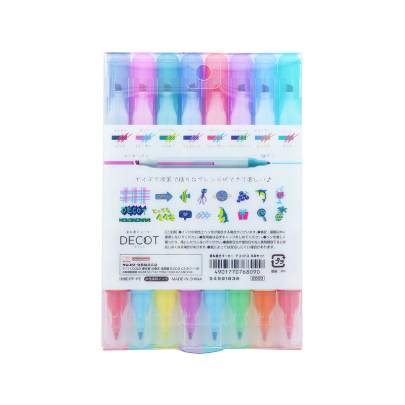 Sun Star DECOT 16-Col With Clip Can Use Bullet Tip to Write on Top of Chisel Tip Dual-Ended: Chisel Tip & Bullet Tip Markers 