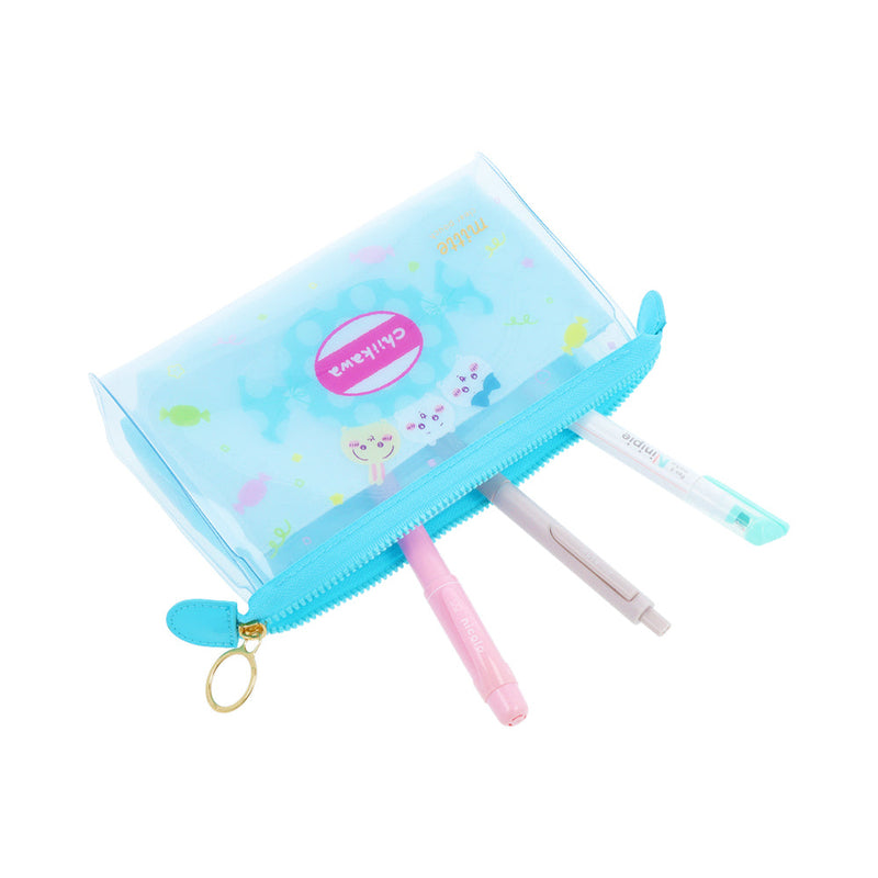 Zipper Pouch (With Gusset/Clear/Chiikawa, Hachiware, Usagi/mitte Colour/6x19x10cm/Sun Star/SMCol(s): Blue)