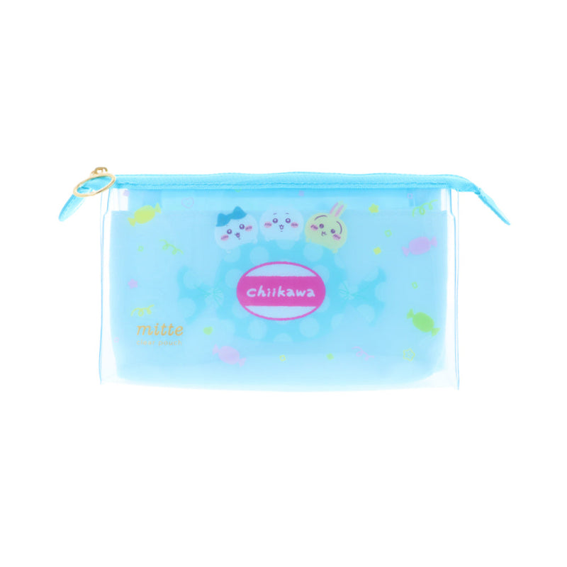 Zipper Pouch (With Gusset/Clear/Chiikawa, Hachiware, Usagi/mitte Colour/6x19x10cm/Sun Star/SMCol(s): Blue)