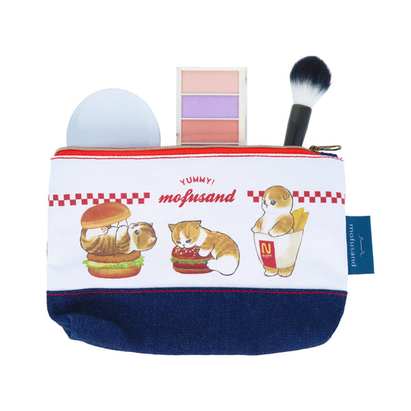 Zipper Pouch (Flat/Mofusand: Hamburgernyan/Denim Style/4x21x13.5cm/SMCol(s): Navy)