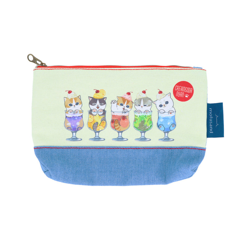 Zipper Pouch (Flat/Mofusand: Cream Sodanyan/Denim Style/4x21x13.5cm/SMCol(s): Blue)