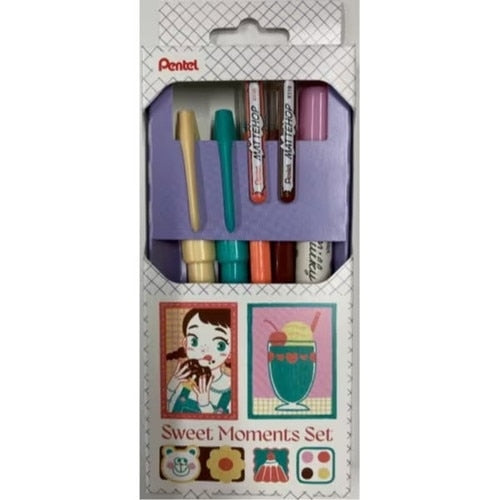 Ballpoint Pen & Brush Pen Set (1.0mm Ballpoint Pen/0.7-1.5mm Brush Pen/Double-Ended Brush Pen: 3-4mm & 10-12mm/Water-Based Ink/Matte Colour/Sweet Moments/Ballpoint Pen: 15.1x1.4x1cm, Brush Pen: 13.3x1.8x1.3cm, Double-Ended Brush Pen: 14.3x1.7x1.4cm/Brown,