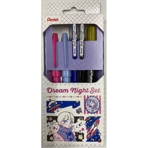 Ballpoint Pen & Brush Pen Set (1.0mm Ballpoint Pen/0.7-1.5mm Brush Pen/Double-Ended Brush Pen: 3-4mm & 10-12mm/Water-Based Ink/Matte Colour/Dream Night/Ballpoint Pen: 15.1x1.4x1cm, Brush Pen: 13.3x1.8x1.3cm, Double-Ended Brush Pen: 14.3x1.7x1.4cm/Black,Bl