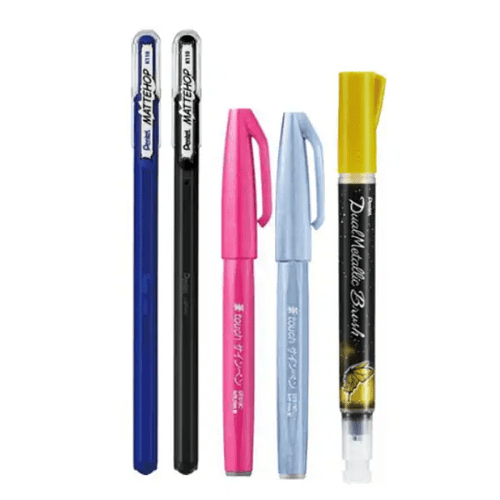 Ballpoint Pen & Brush Pen Set (1.0mm Ballpoint Pen/0.7-1.5mm Brush Pen/Double-Ended Brush Pen: 3-4mm & 10-12mm/Water-Based Ink/Matte Colour/Dream Night/Ballpoint Pen: 15.1x1.4x1cm, Brush Pen: 13.3x1.8x1.3cm, Double-Ended Brush Pen: 14.3x1.7x1.4cm/Black,Bl
