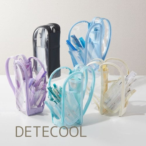 Pencil Case (Clear/Standing/Tilts Diagonally For Easy Access/With Small Mesh Pocket/With Magnet to Secure Opened Lid/7x9x20cm/Raymay Fujii/DETECOOL CLEAR/SMCol(s): Black)