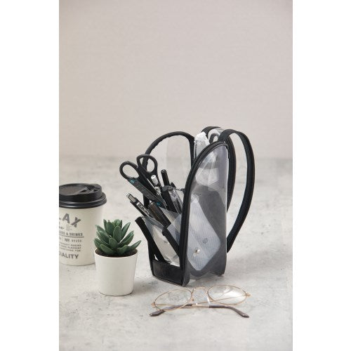 Pencil Case (Clear/Standing/Tilts Diagonally For Easy Access/With Small Mesh Pocket/With Magnet to Secure Opened Lid/7x9x20cm/Raymay Fujii/DETECOOL CLEAR/SMCol(s): Black)