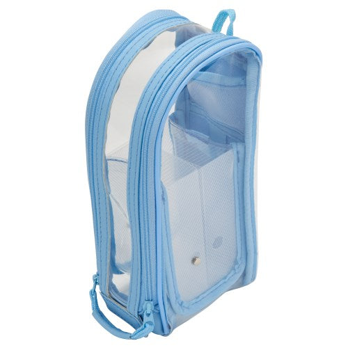 Pencil Case (Clear/Standing/Tilts Diagonally For Easy Access/With Small Mesh Pocket/With Magnet to Secure Opened Lid/7x9x20cm/Raymay Fujii/DETECOOL CLEAR/SMCol(s): Blue)