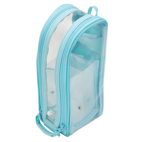 Pencil Case (Clear/Standing/Tilts Diagonally For Easy Access/With Small Mesh Pocket/With Magnet to Secure Opened Lid/7x9x20cm/Raymay Fujii/DETECOOL CLEAR/SMCol(s): Green)