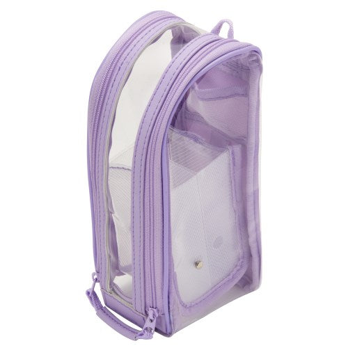 Pencil Case (Clear/Standing/Tilts Diagonally For Easy Access/With Small Mesh Pocket/With Magnet to Secure Opened Lid/7x9x20cm/Raymay Fujii/DETECOOL CLEAR/SMCol(s): Violet)