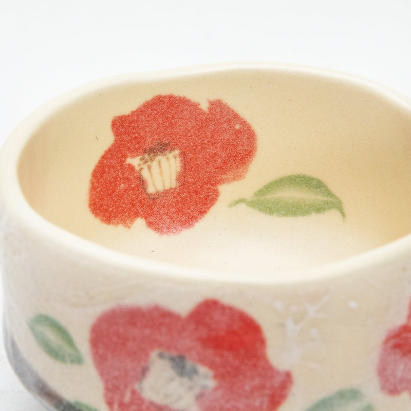 Mini Camellia Mino Ware Ceramic Matcha Bowl  6.2cm dia.9.4cm