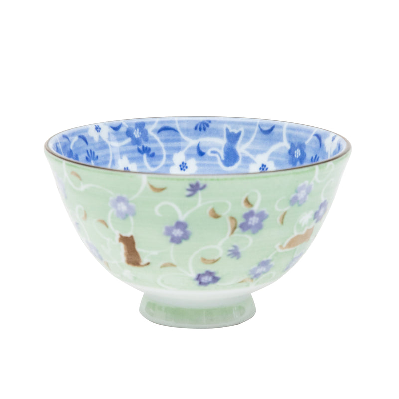 Rice Bowl (Ceramic/Lightweight/Hide & Seek Cats/6.2cm/dia.11.2cm/SMCol(s): Green,White)