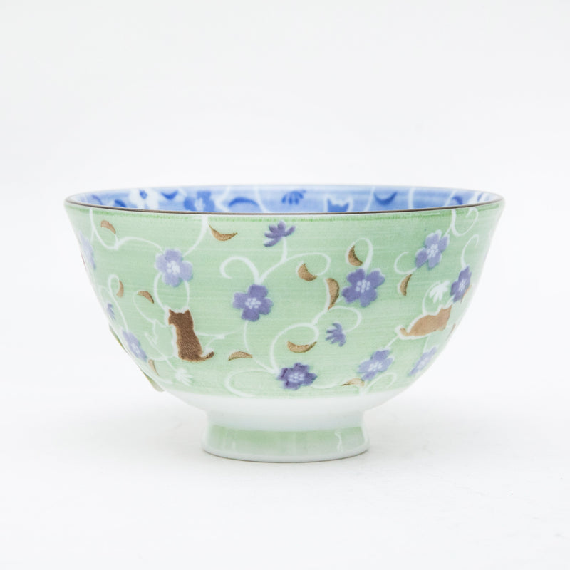 Rice Bowl (Ceramic/Lightweight/Hide & Seek Cats/6.2cm/dia.11.2cm/SMCol(s): Green,White)