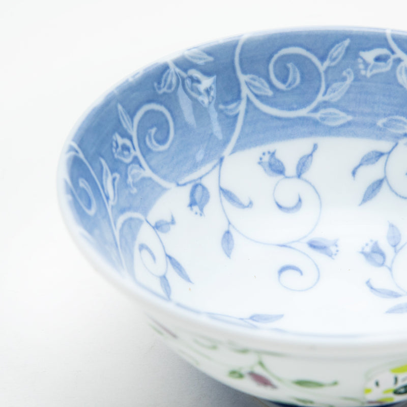 Rice Bowl (Ceramic/Lightweight/Botanical/L/6.4cm/dia.13.4cm/SMCol(s): White,Blue)