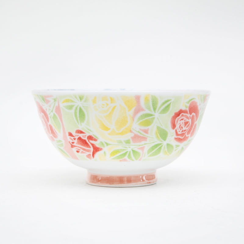 Rice Bowl (Ceramic/Frilled Roses/6cm/dia.11.3cm/SMCol(s): White,Red)