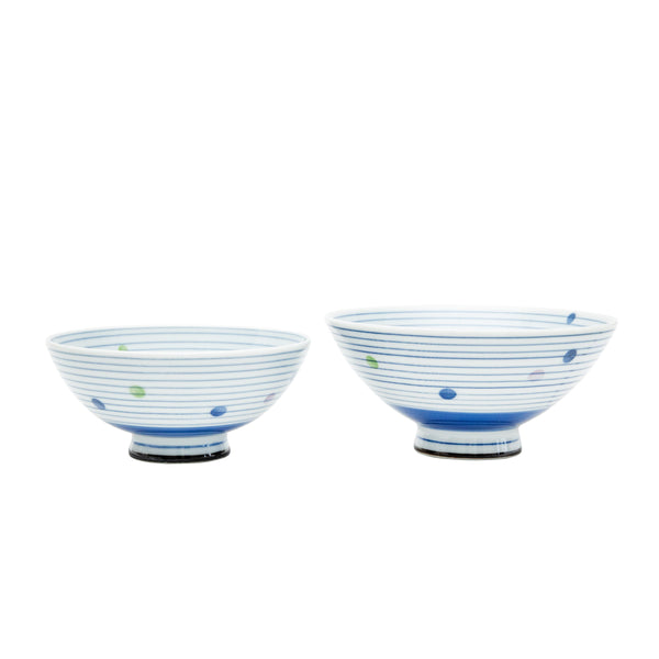 Rice Bowl (Porcelain/Microwave & Dishwasher Safe/Stripes/Dots/L/6.3cm/dia.12.5cm/SMCol(s): White,Blue)