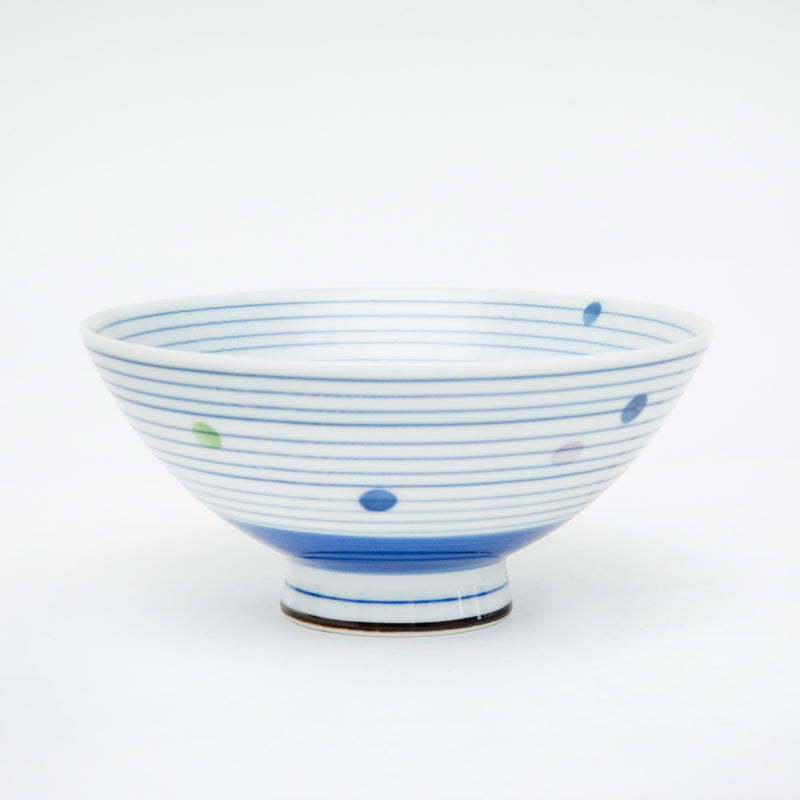 Rice Bowl (Porcelain/Microwave & Dishwasher Safe/Stripes/Dots/L/6.3cm/dia.12.5cm/SMCol(s): White,Blue)