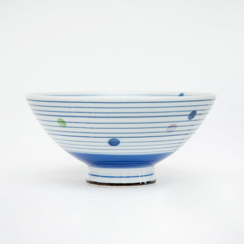 Rice Bowl (Porcelain/Microwave & Dishwasher Safe/Stripes/Dots/L/6.3cm/dia.12.5cm/SMCol(s): White,Blue)