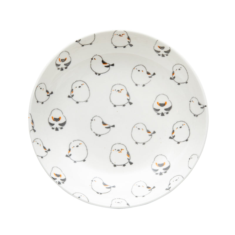 Plate (Porcelain/Microwave & Dishwasher Safe/Long-Tailed Tit/3.5cm/dia.16.7cm/SMCol(s): White,Black)