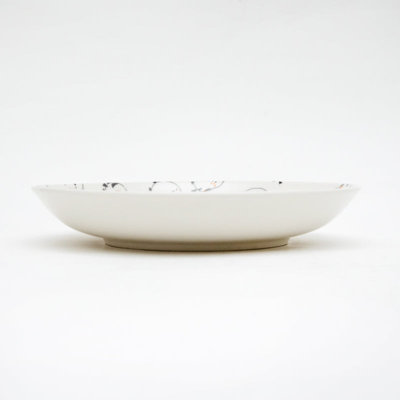 Plate (Porcelain/Microwave & Dishwasher Safe/Long-Tailed Tit/3.8cm/dia.19.8cm/SMCol(s): White,Black)