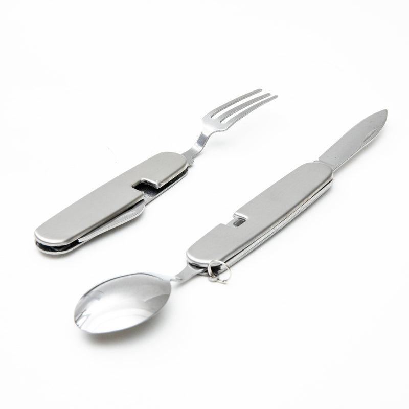 Camping Cutlery (All-in-One: Spoon, Fork, Knife, Bottle & Can Opener/9x3cm/SMCol(s): Silver)