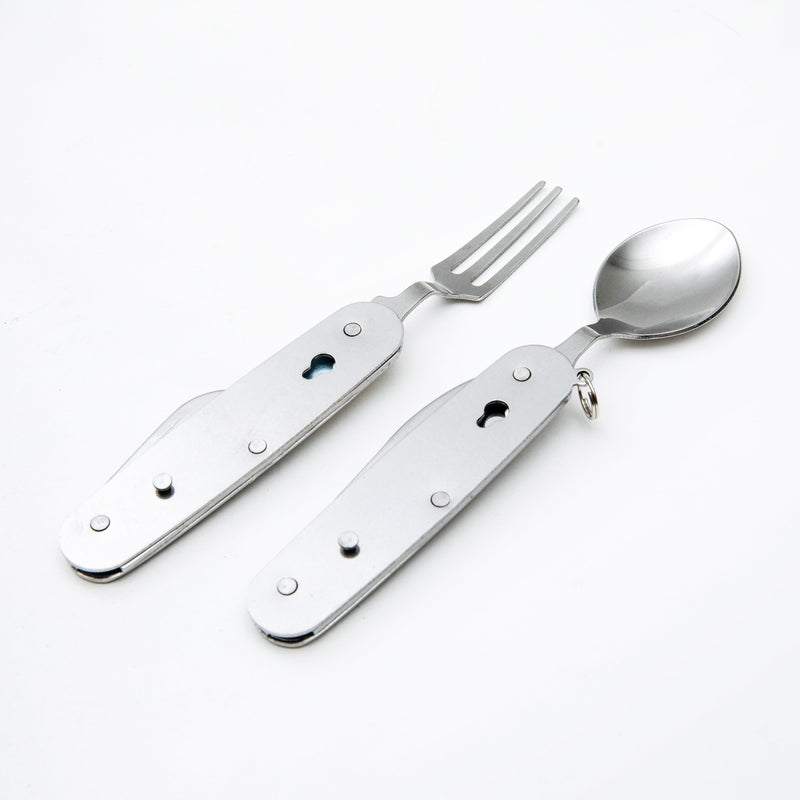 Camping Cutlery (All-in-One: Spoon, Fork, Knife, Bottle & Can Opener/9x3cm/SMCol(s): Silver)
