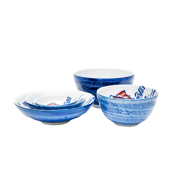 Shallow Bowl (Ceramic/Microwave & Dishwasher Safe/Hand Painting Style/Sea Bream/3cm/dia.9.5cm/SMCol(s): White,Blue,Red)