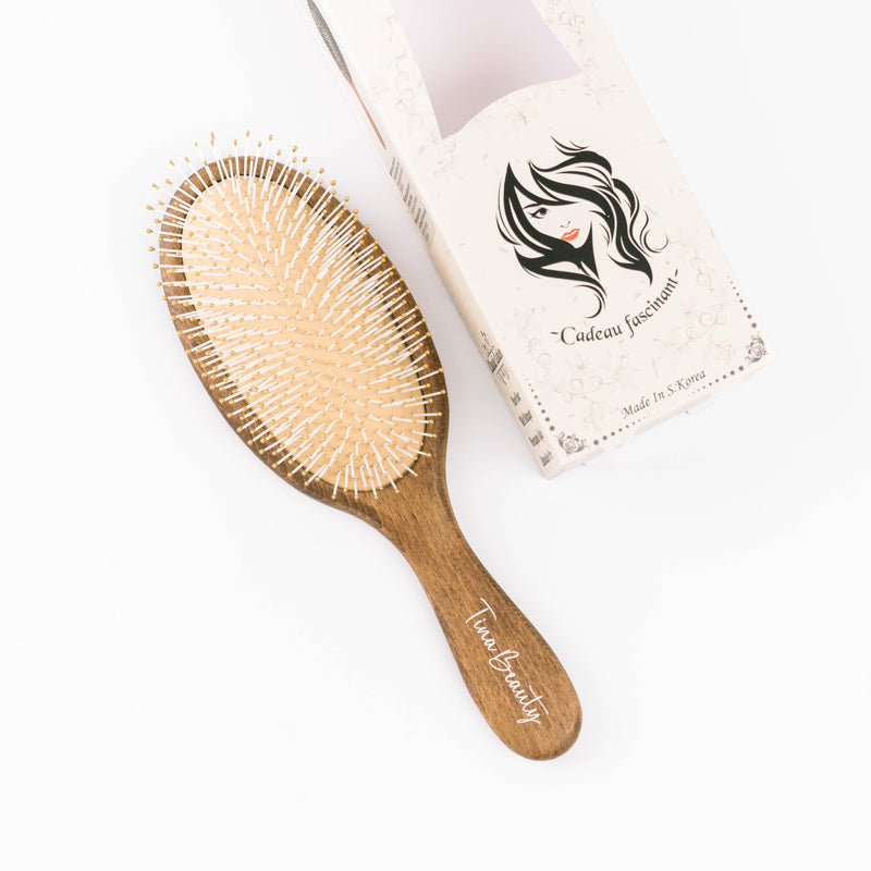 Tina Beauty Classic Wooden Wet Detangler Oval Cushion Hair Brush
