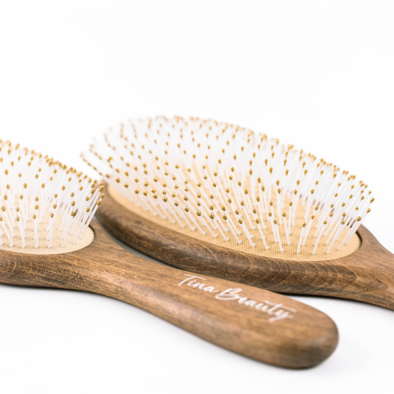 Tina Beauty Classic Wooden Wet Detangler Oval Cushion Hair Brush